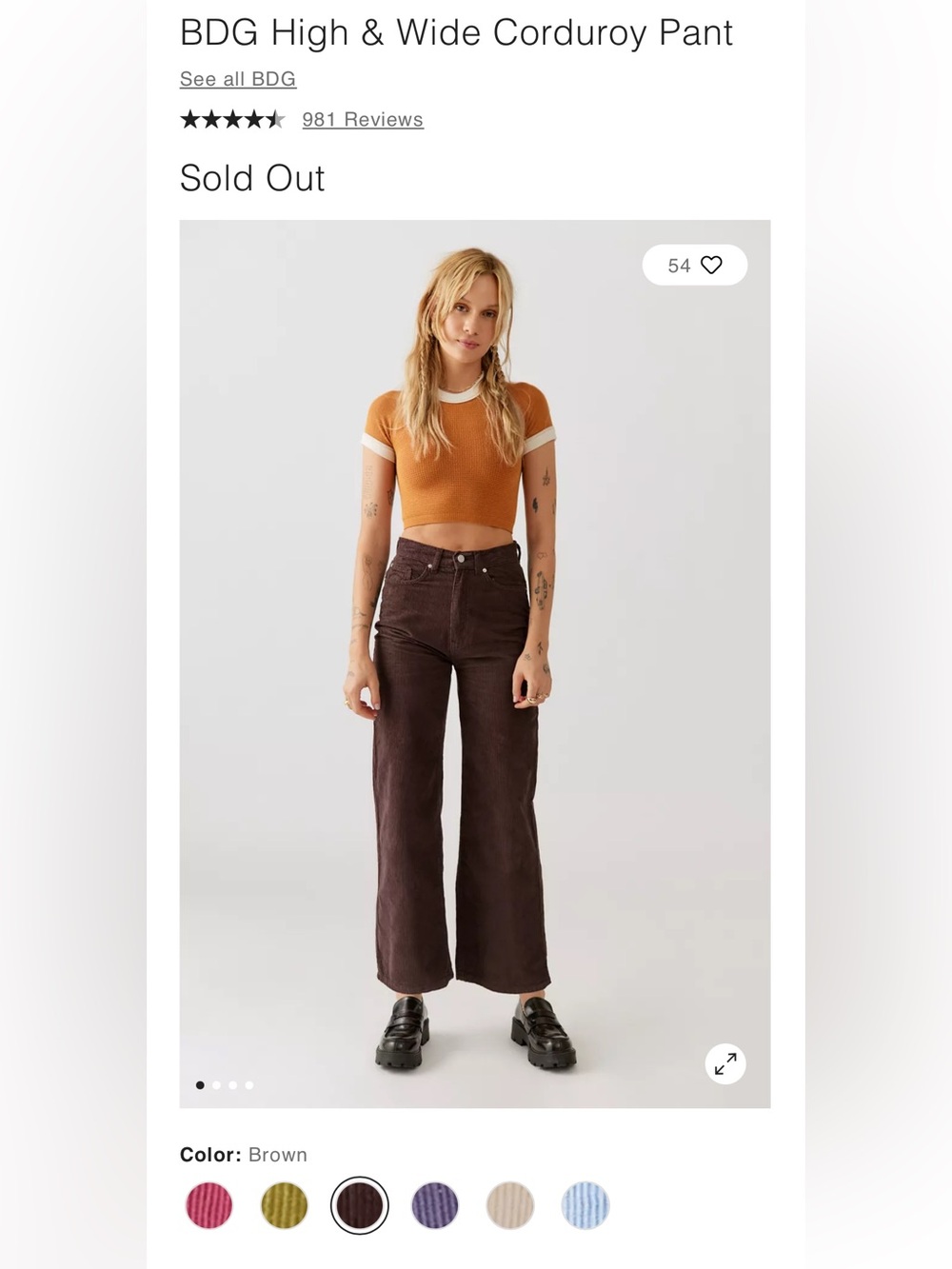 urban outfitters / BDG high and wide corduroy pants in brown